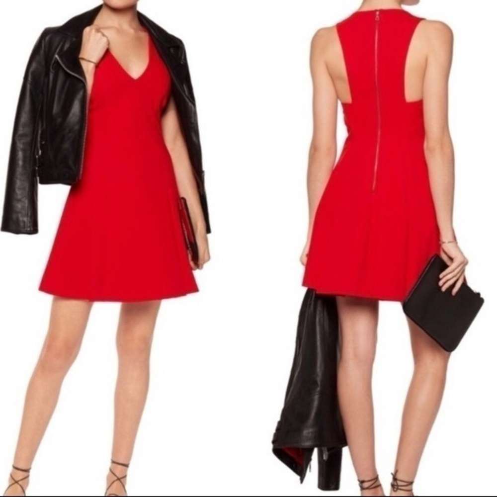 Alice + Olivia Elva V-Neck Fit & Flare Dress Red Size 2